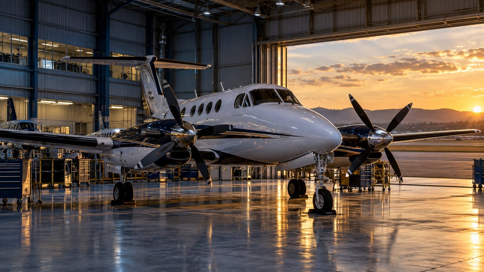 King Air reluzente no hangar da CONAL
